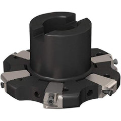 Seco - Shell Mount Connection, 17/32" Cutting Width, 24.82mm Depth of Cut, 100mm Cutter Diam, 27mm Hole Diam, 3 Tooth Indexable Slotting Cutter - R335.25 Toolholder, XNHQ 1407 Insert, Right Hand Cutting Direction - Industrial Tool & Supply