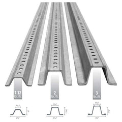 Nucor - 10' High, Galvanized Traffic Sign Post - Steel, 3/8" Hole Diam, Silver - Industrial Tool & Supply