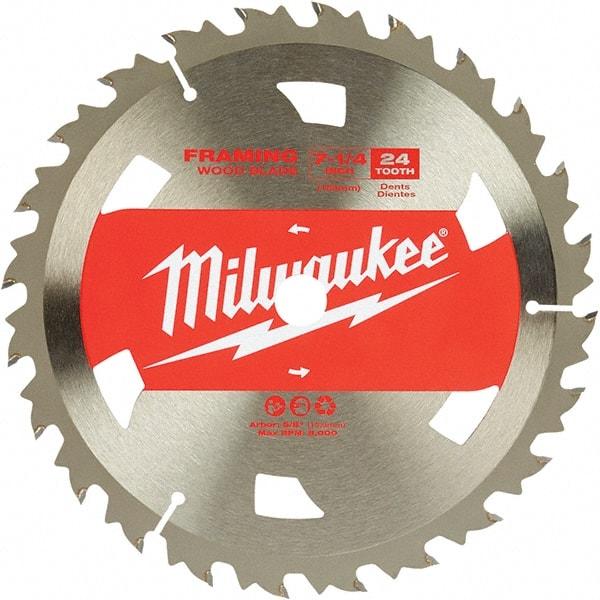 Milwaukee Tool - 7-1/4" Diam, 5/8" Arbor Hole Diam, 24 Tooth Wet & Dry Cut Saw Blade - Tungsten Carbide-Tipped, Framing Action, Standard Round Arbor - Industrial Tool & Supply