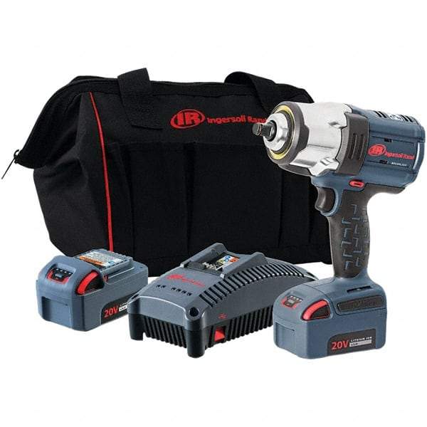 Ingersoll-Rand - 1/2" Drive 20 Volt Pistol Grip Cordless Impact Wrench & Ratchet - 0 to 1,900 RPM, 0 to 2,450 BPM, 1,500 Ft/Lb Torque, 2 Lithium-Ion Batteries - Industrial Tool & Supply