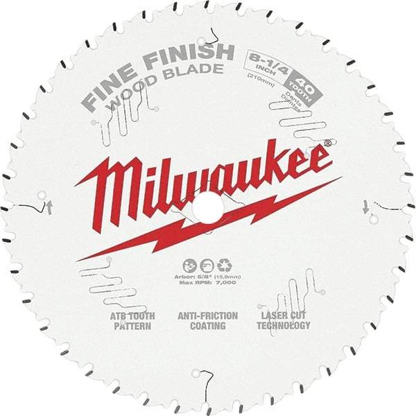 Milwaukee Tool - 8-1/4" Diam, 5/8" Arbor Hole Diam, 40 Tooth Wet & Dry Cut Saw Blade - Tungsten Carbide-Tipped, Fine Finish Action, Standard Round Arbor - Industrial Tool & Supply