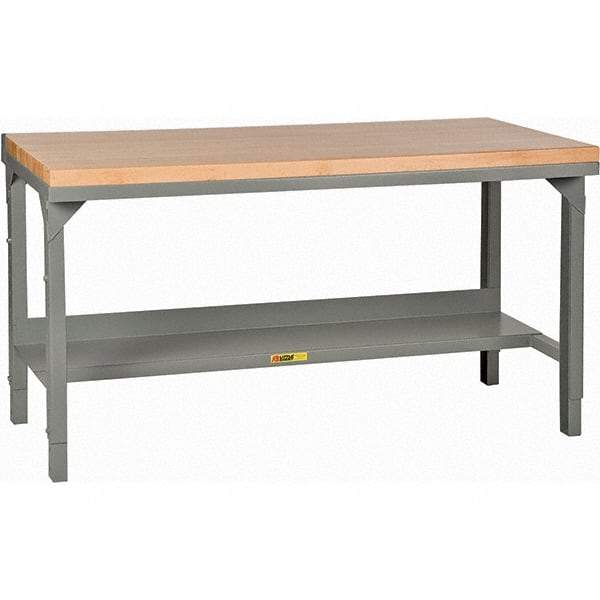 Little Giant - 72 Wide x 30" Deep x 28-3/4" High, Butcher Block Workbench - 1-3/4" Butcher Block Top, Adjustable Height Legs, Gray - Industrial Tool & Supply