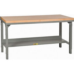 Little Giant - 72 Wide x 30" Deep x 28-3/4" High, Butcher Block Workbench - 1-3/4" Butcher Block Top, Adjustable Height Legs, Gray - Industrial Tool & Supply