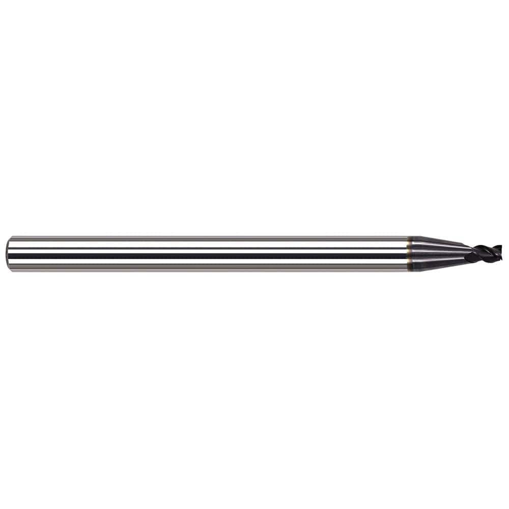 Square End Mill: 0.035'' Dia, 0.053'' LOC, 1/8'' Shank Dia, 1-1/2'' OAL, 3 Flutes, Solid Carbide Single End, AlTiN Nano Finish, 34 ° Variable Helix, Centercutting, RH Cut, RH Flute