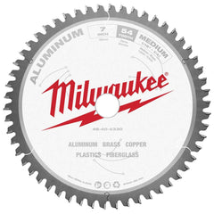 Milwaukee Tool - Wet & Dry-Cut Saw Blades; Blade Diameter (Inch): 7 ; Blade Material: Carbide-Tipped ; Arbor Style: Standard Round ; Arbor Hole Diameter (mm): 20.00 ; Application: Non-Ferrous Metal Cutting ; Number of Teeth: 54 - Exact Industrial Supply