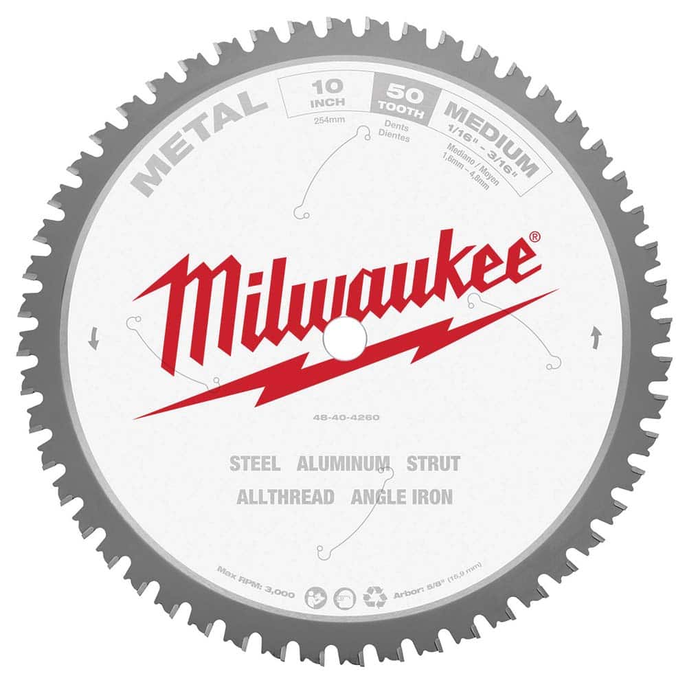 Milwaukee Tool - Wet & Dry-Cut Saw Blades; Blade Diameter (Inch): 10 ; Blade Material: Carbide-Tipped ; Arbor Style: Standard Round ; Arbor Hole Diameter (Inch): 1 ; Arbor Hole Diameter (Decimal Inch): 1 ; Application: Ferrous Metal Cutting - Exact Industrial Supply