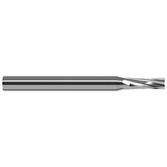 Square End Mill: 1/32'' Dia, 3/32'' LOC, 1/8'' Shank Dia, 1-1/2'' OAL, 4 Flutes, Solid Carbide Single End, Uncoated, 10 ° Helix, RH Cut, RH Flute