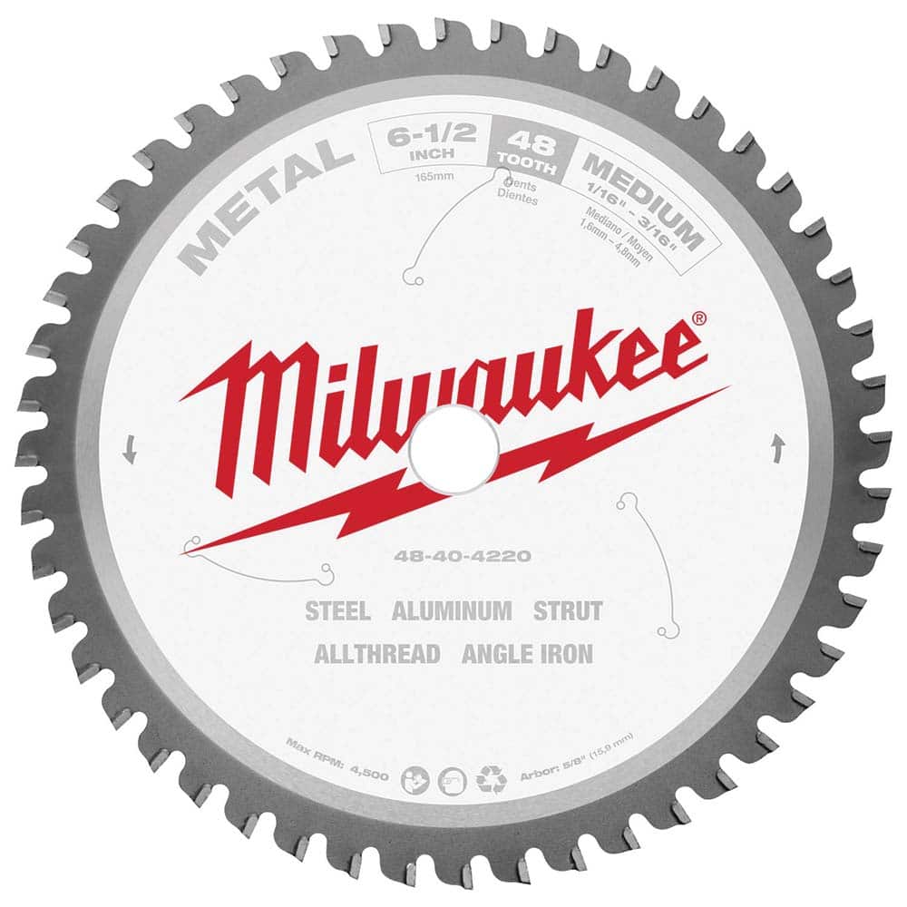 Milwaukee Tool - Wet & Dry-Cut Saw Blades; Blade Diameter (Inch): 6-1/2 ; Blade Material: Carbide-Tipped ; Arbor Style: Standard Round ; Arbor Hole Diameter (Inch): 5/8 ; Arbor Hole Diameter (Decimal Inch): 5/8 ; Application: Ferrous Metal Cutting - Exact Industrial Supply