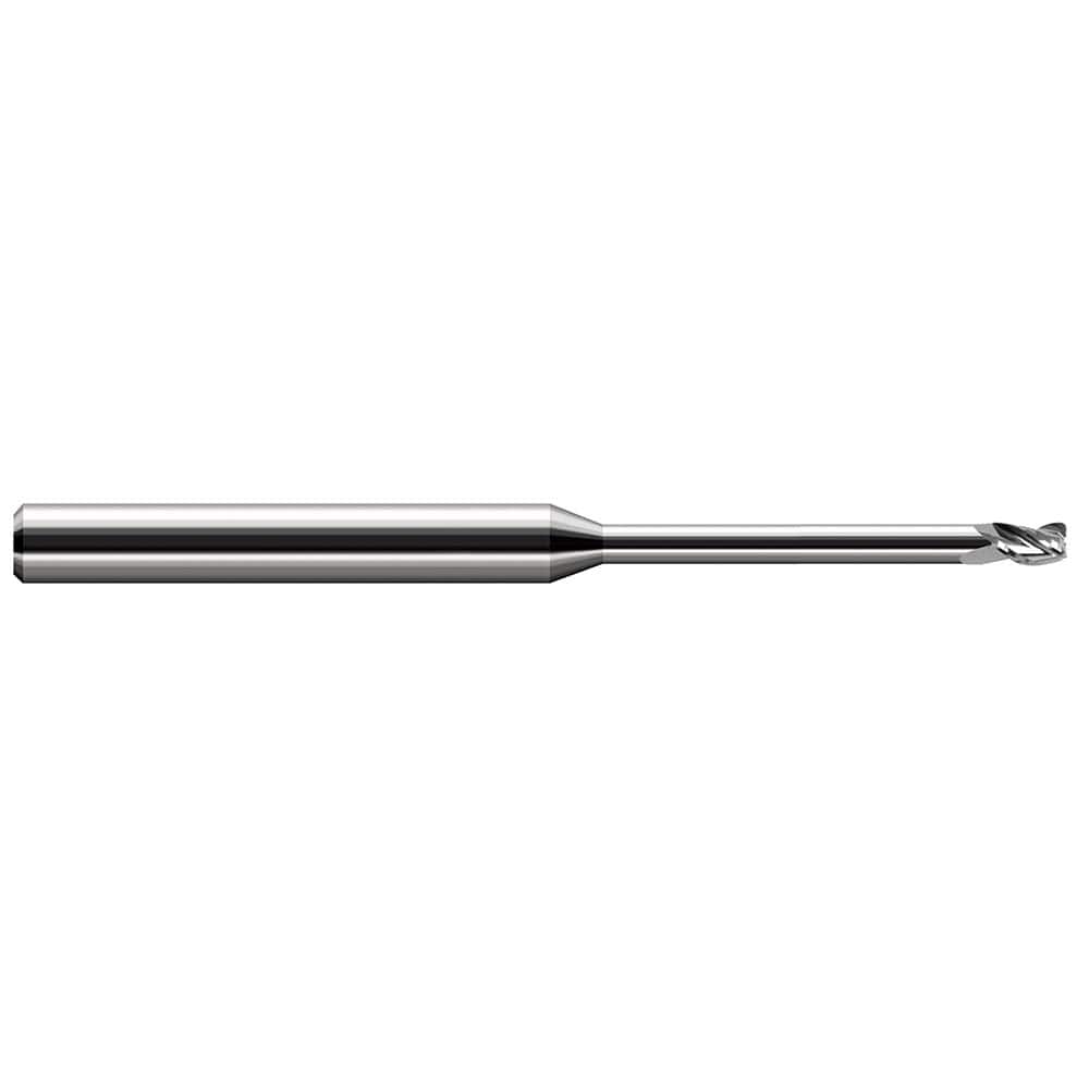 Corner Radius End Mill: 0.047″ Dia, 0.071″ LOC, 0.005″ Radius, 3 Flutes, Solid Carbide 2-1/2″ OAL, 1/8″ Shank Dia, 30 ° Helix, Bright/Uncoated, Corner Radius End