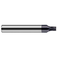 Corner Radius End Mill: 0.093″ Dia, 1/2″ LOC, 0.005″ Radius, 7 Flutes, Solid Carbide 2-1/2″ OAL, 1/4″ Shank Dia, 20 ° Helix, AlTiN Coated, Corner Radius End
