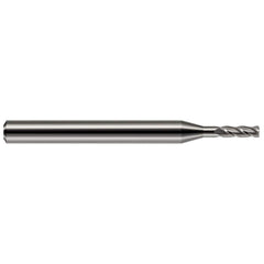Corner Radius End Mill: 0.047″ Dia, 0.141″ LOC, 0.005″ Radius, 2 Flutes, Solid Carbide 1-1/2″ OAL, 1/8″ Shank Dia, 30 ° Helix, Bright/Uncoated, Corner Radius End