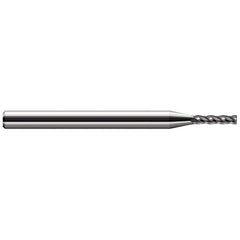 Corner Radius End Mill: 0.015″ Dia, 5/64″ LOC, 0.003″ Radius, 4 Flutes, Solid Carbide 2-1/2″ OAL, 1/8″ Shank Dia, 30 ° Helix, Bright/Uncoated, Corner Radius End