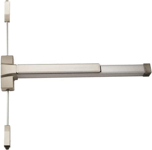 PDQ - Fire Rated, Nonhanded, Surface Vertical Rod - Antimicrobial Coated, Satin Stainless Steel Finish, 33 to 48" Door Width, Grade 1 - Industrial Tool & Supply