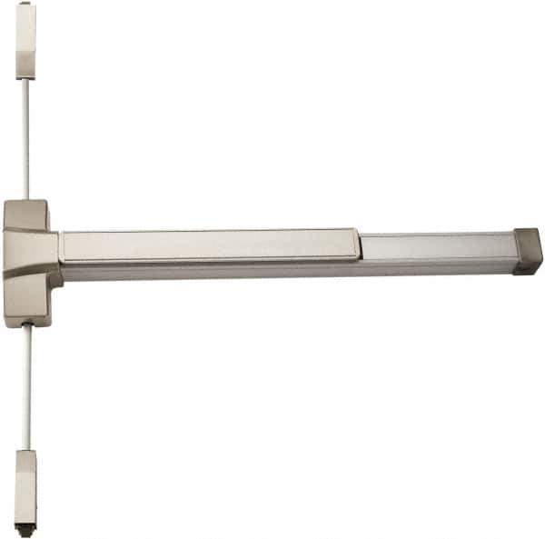 PDQ - Fire Rated, Nonhanded, Surface Vertical Rod - Antimicrobial Coated, Satin Stainless Steel Finish, 27 to 36" Door Width, Grade 1 - Industrial Tool & Supply
