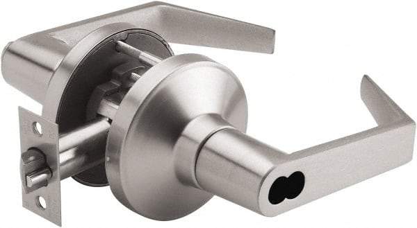 PDQ - Heavy Duty Entrance Lever Lockset - 2-3/4" Back Set, Small Format I/C Less Cylinder, Zinc, Antimicrobial Coated, Satin Chrome Plated Finish - Industrial Tool & Supply