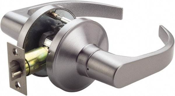 PDQ - Heavy Duty Passage Lever Lockset - 2-3/4" Back Set, Keyless Cylinder, Zinc, Antimicrobial Coated, Satin Chrome Plated Finish - Industrial Tool & Supply
