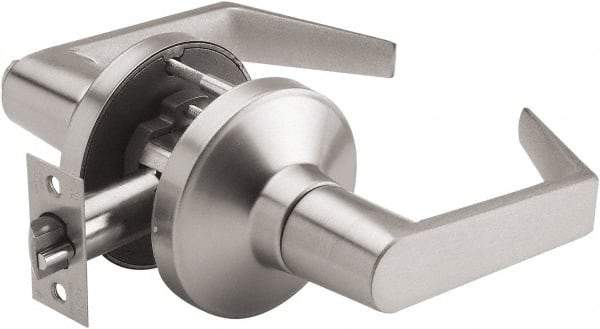 PDQ - Heavy Duty Passage Lever Lockset - 2-3/4" Back Set, Keyless Cylinder, Zinc, Antimicrobial Coated, Satin Chrome Plated Finish - Industrial Tool & Supply