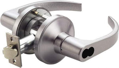 PDQ - Heavy Duty Storeroom Lever Lockset - 2-3/4" Back Set, Small Format I/C Less Cylinder, Zinc, Antimicrobial Coated, Satin Chrome Plated Finish - Industrial Tool & Supply