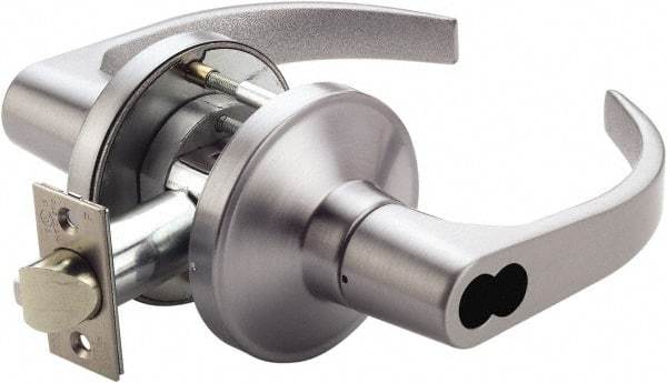 PDQ - Heavy Duty Entrance Lever Lockset - 2-3/4" Back Set, Small Format I/C Less Cylinder, Zinc, Antimicrobial Coated, Satin Chrome Plated Finish - Industrial Tool & Supply