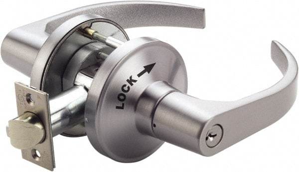 PDQ - Heavy Duty Classroom Intruder Lever Lockset - 2-3/4" Back Set, Small Format I/C Less Cylinder, Zinc, Satin Chrome Plated Finish - Industrial Tool & Supply
