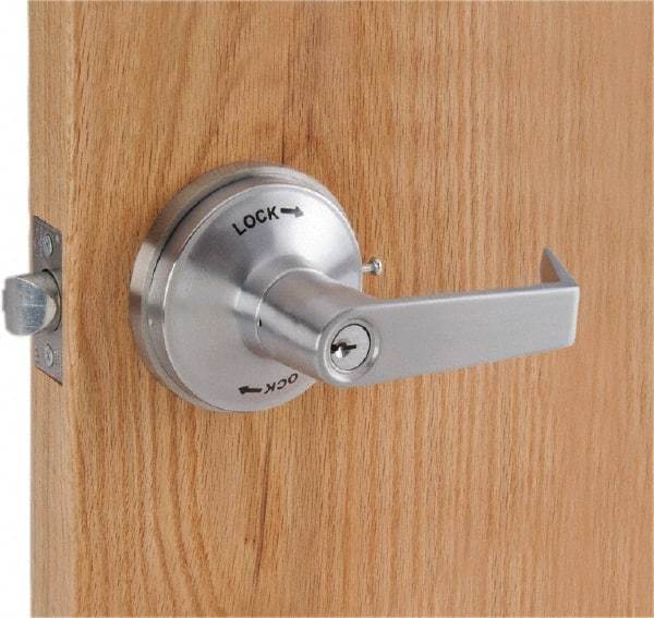 PDQ - Heavy Duty Classroom Intruder Lever Lockset - 2-3/4" Back Set, Small Format I/C Less Cylinder, Zinc, Satin Chrome Plated Finish - Industrial Tool & Supply