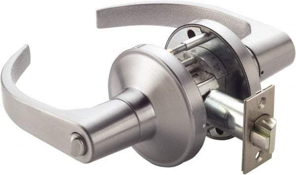 PDQ - Heavy Duty Privacy Lever Lockset - 2-3/4" Back Set, Keyless Cylinder, Zinc, Antimicrobial Coated, Satin Chrome Plated Finish - Industrial Tool & Supply