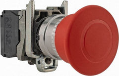 Schneider Electric - 22mm Mount Hole, Extended Mushroom Head, Pushbutton Switch Only - Round, Red Pushbutton, Nonilluminated, Trigger Action, Off, Shock and Vibration Resistant - Industrial Tool & Supply