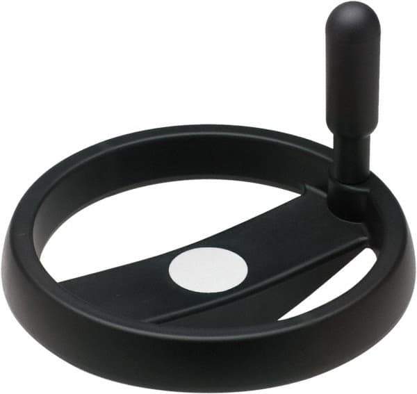 Elesa - 4.92", 2 Spoke Handwheel with Revolving Handle - 0.87" Hub, High Impact Strength Technopolymer, Black Matte Finish - Industrial Tool & Supply