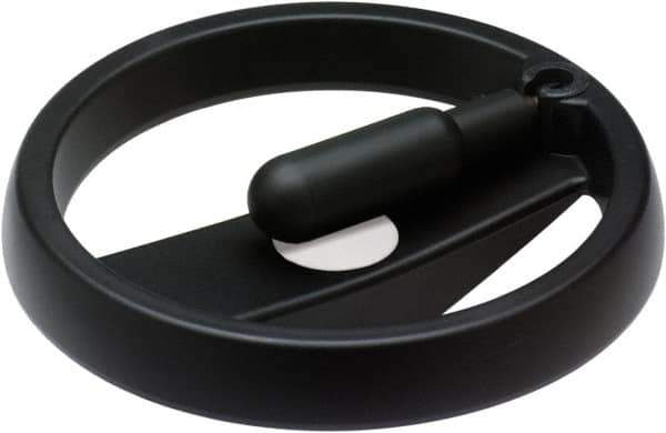Elesa - 3.9", 2 Spoke Handwheel with Rectractable Handle - 0.71" Hub, High Impact Strength Technopolymer, Black Matte Finish - Industrial Tool & Supply
