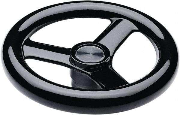 Elesa - 6.18", 3 Spoke Handwheel - 1.26" Hub, Duroplast, Black Glossy Finish - Industrial Tool & Supply