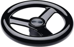 Elesa - 6.18", 3 Spoke Handwheel - 1.26" Hub, Duroplast, Black Glossy Finish - Industrial Tool & Supply