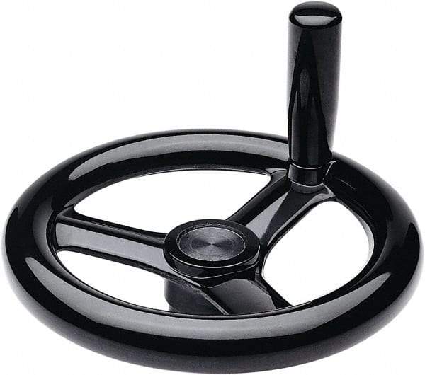 Elesa - 6.18", 3 Spoke Handwheel with Revolving Handle - 1.26" Hub, Duroplast, Black Glossy Finish - Industrial Tool & Supply