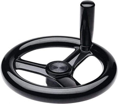 Elesa - 11.34", 3 Spoke Handwheel with Revolving Handle - 2.28" Hub, Duroplast, Black Glossy Finish - Industrial Tool & Supply