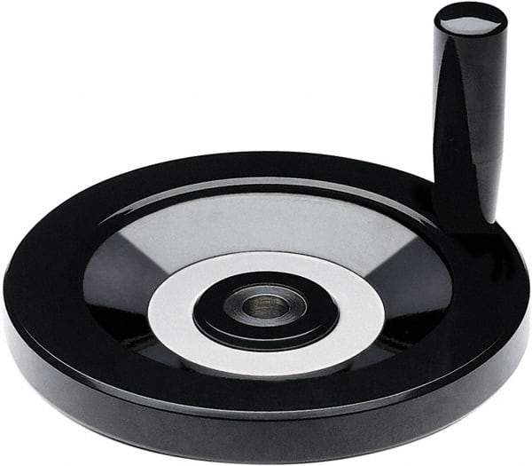 Elesa - 4.92" Diam, Duroplast Handwheel with Handle - 1-1/4" Hub Diam - Industrial Tool & Supply