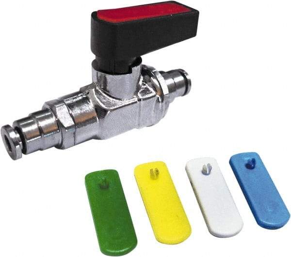 Value Collection - 1/8" Pipe, Brass Miniature Ball Valve - Inline - One Way Flow, Push-to-Connect x Push-to-Connect Ends, Wedge Handle, 250 WOG - Industrial Tool & Supply