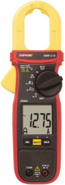 Amprobe - AMP-210, CAT III, Digital True RMS Clamp Meter with 1.1811" Clamp On Jaws - 600 VAC/VDC, 600 AC Amps, Measures Voltage, Capacitance, Current, microAmps, Resistance, Temperature - Industrial Tool & Supply
