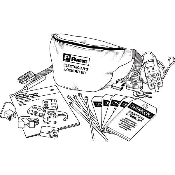 Panduit - 12 Piece Electrical Lockout Kit - Keyed Differently, Comes in Pouch - Industrial Tool & Supply