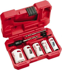 Milwaukee Tool - 9 Piece, 3/4" to 1-1/2" Saw Diam, Hole Saw Kit - Bi-Metal, Toothed Edge, Includes 5 Hole Saws - Industrial Tool & Supply