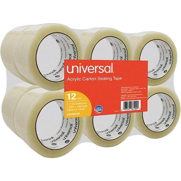 UNIVERSAL - 48mm Wide x 1.7mm Thick x 100m Long, 66100 Box Sealing & Label Protection Tape - Clear - Industrial Tool & Supply