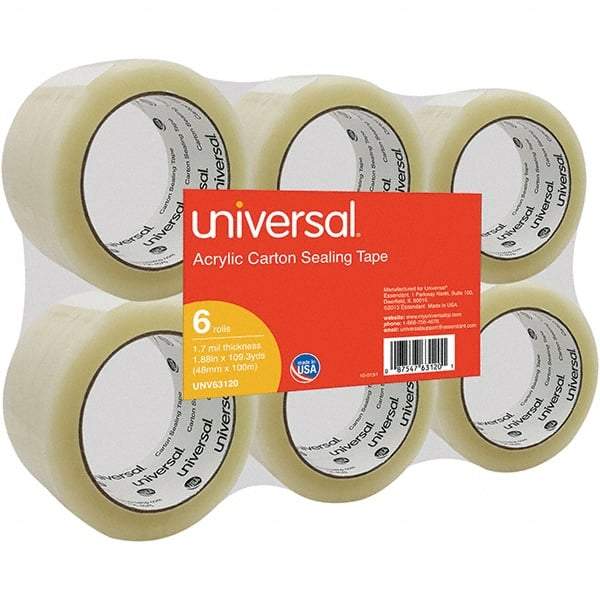 UNIVERSAL - 48mm Wide x 1.7mm Thick x 100m Long, 63120 Box Sealing & Label Protection Tape - Clear - Industrial Tool & Supply