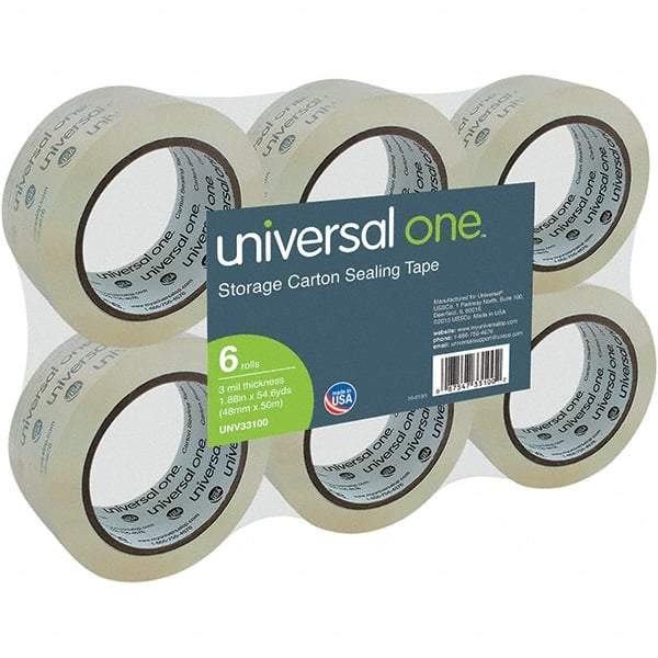 Universal One - 48mm Wide x 3mm Thick x 50m Long, 33100 Box Sealing & Label Protection Tape - Clear - Industrial Tool & Supply