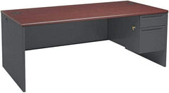 Hon - Steel-Reinforced High-Pressure Laminate/Metal Right Pedestal Desk - 72" Wide x 36" Deep x 29" High, Mahogany/Charcoal - Industrial Tool & Supply