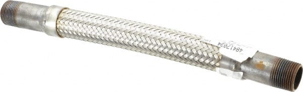 Made in USA - 12" OAL, 3/4" ID, 600 Max psi, Flexible Metal Hose Assembly - Industrial Tool & Supply