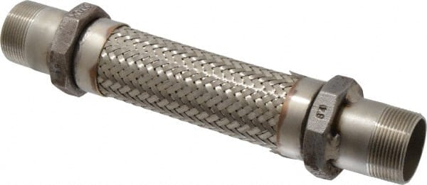 Made in USA - 12" OAL, 1-1/2" ID, 410 Max psi, Flexible Metal Hose Assembly - Industrial Tool & Supply