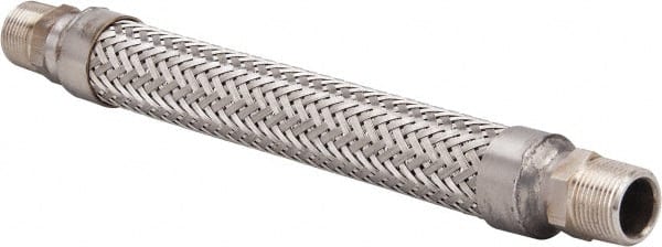 Made in USA - 12" OAL, 3/4" ID, 600 Max psi, Flexible Metal Hose Assembly - Industrial Tool & Supply