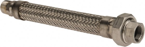 Made in USA - 12" OAL, 3/4" ID, 600 Max psi, Flexible Metal Hose Assembly - Industrial Tool & Supply