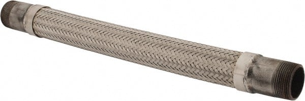Made in USA - 18" OAL, 1-1/4" ID, 450 Max psi, Flexible Metal Hose Assembly - Industrial Tool & Supply