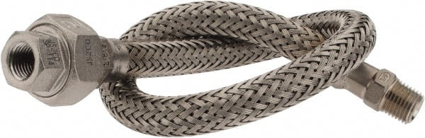 Made in USA - 18" OAL, 1/4" ID, 2,240 Max psi, Flexible Metal Hose Assembly - Industrial Tool & Supply