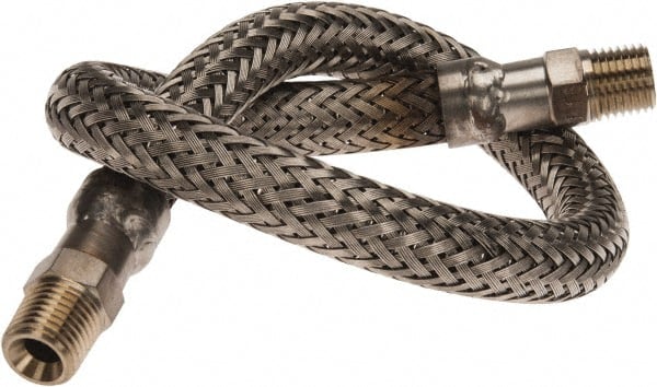 Made in USA - 18" OAL, 1/4" ID, 2,240 Max psi, Flexible Metal Hose Assembly - Industrial Tool & Supply