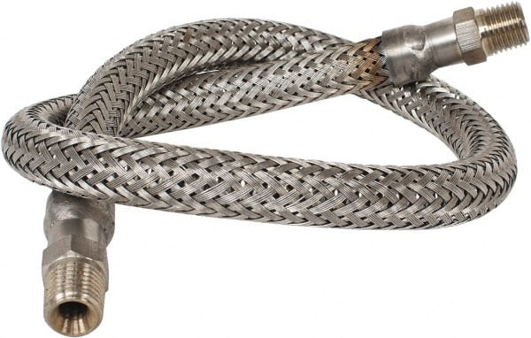 Made in USA - 24" OAL, 1/4" ID, 2,240 Max psi, Flexible Metal Hose Assembly - Industrial Tool & Supply